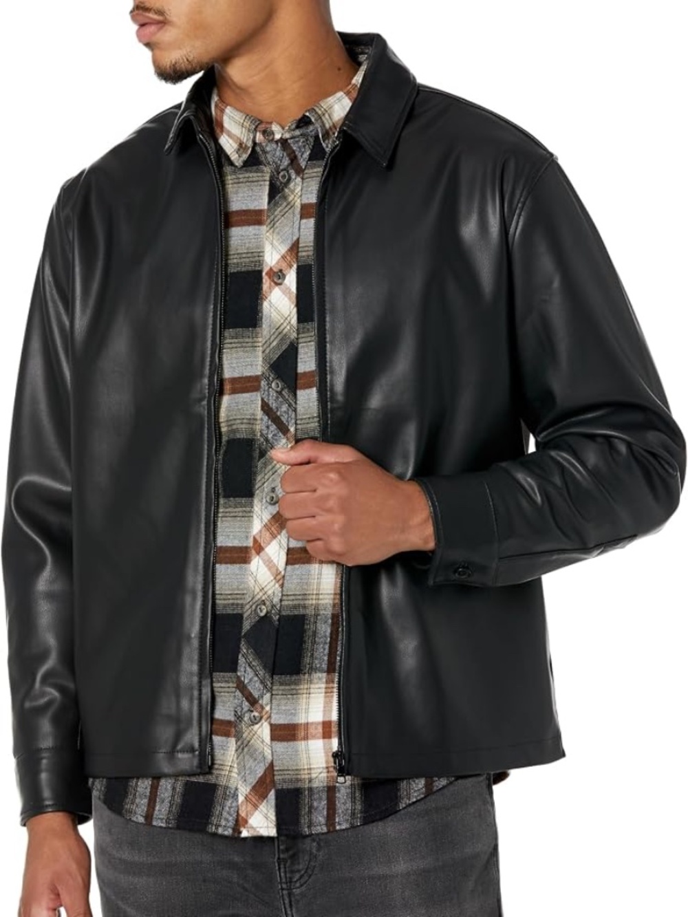 HUDSON Men’s Zip Up Shirt Jacket Vegan Leather XL Black